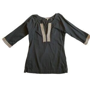 Athleta Women's Embroidered 3/4 Sleeve V Neck Tunic, Black, Size XXS
